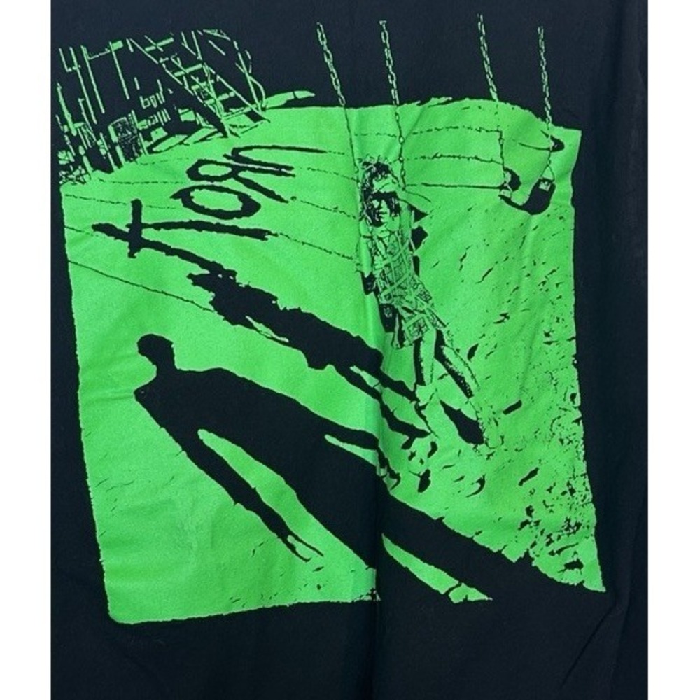 Korn T Shirt Black Follow The Leader green Graphic Band Tee Vintage Rock sz XL
